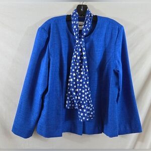 Vintage Leslie Fay Women's Blue Suit Jacket With Scarf Size 18
